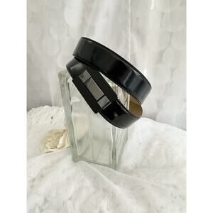 Men’s vintage black dress belt 38 genuine patent leather modern buckle Italy